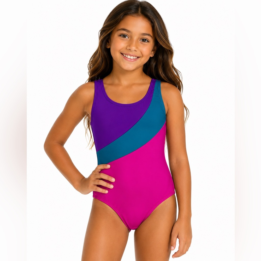 Girls' Pink Colorblock One-Piece Swimsuit